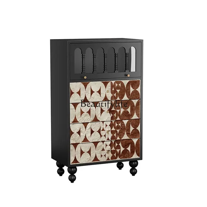 

LJY-Modern minimalist art solid wood dining side cabinet bedroom living room home integrated storage cabinet