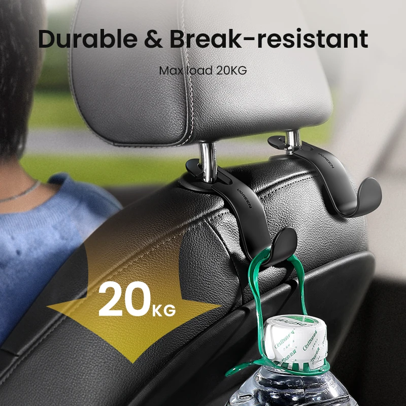 Ugreen 2 قطعة سيارة حامل في سيارة قابل للتعديل المقعد الخلفي مسند الرأس شماعات السنانير للقماش البقالة حقيبة محفظة المنظم تخزين سيارة هوك