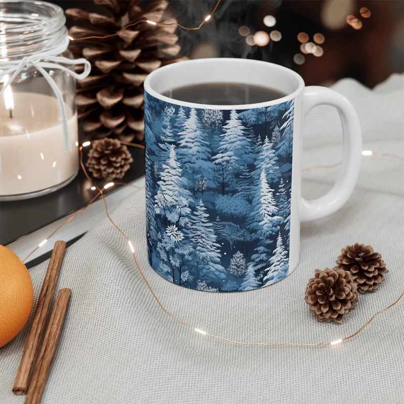 1pc Winter Forest Cedar Theme Ceramic Coffee Mug 11oz - Ideal Gift for Coffee Lovers, Friends, Family, Birthday, Party, Christmas