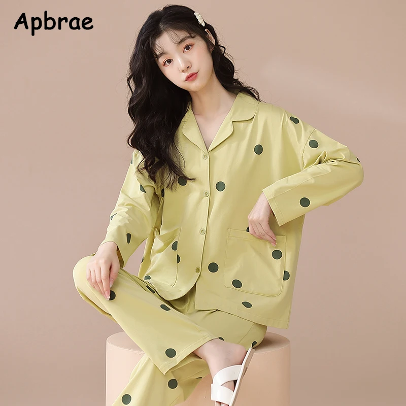 New Pajamas Set Autumn Winter Soft Cotton Korean Cardigan Sleepwear Lapel Pajama for Girls Ladies Loungewear Women Pijamas