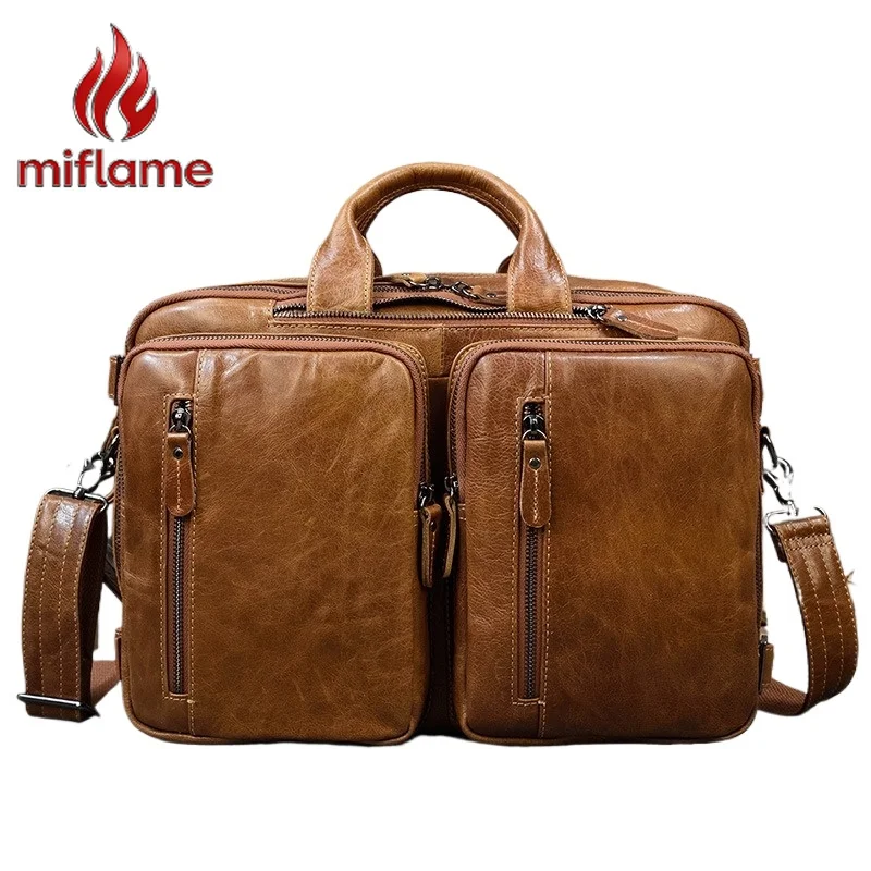 

Men's Vintage Leather Briefcase Messenger Bag 3-in-1 Convertible Top Handle Crossbody Shoulder Business Casual Office Travel