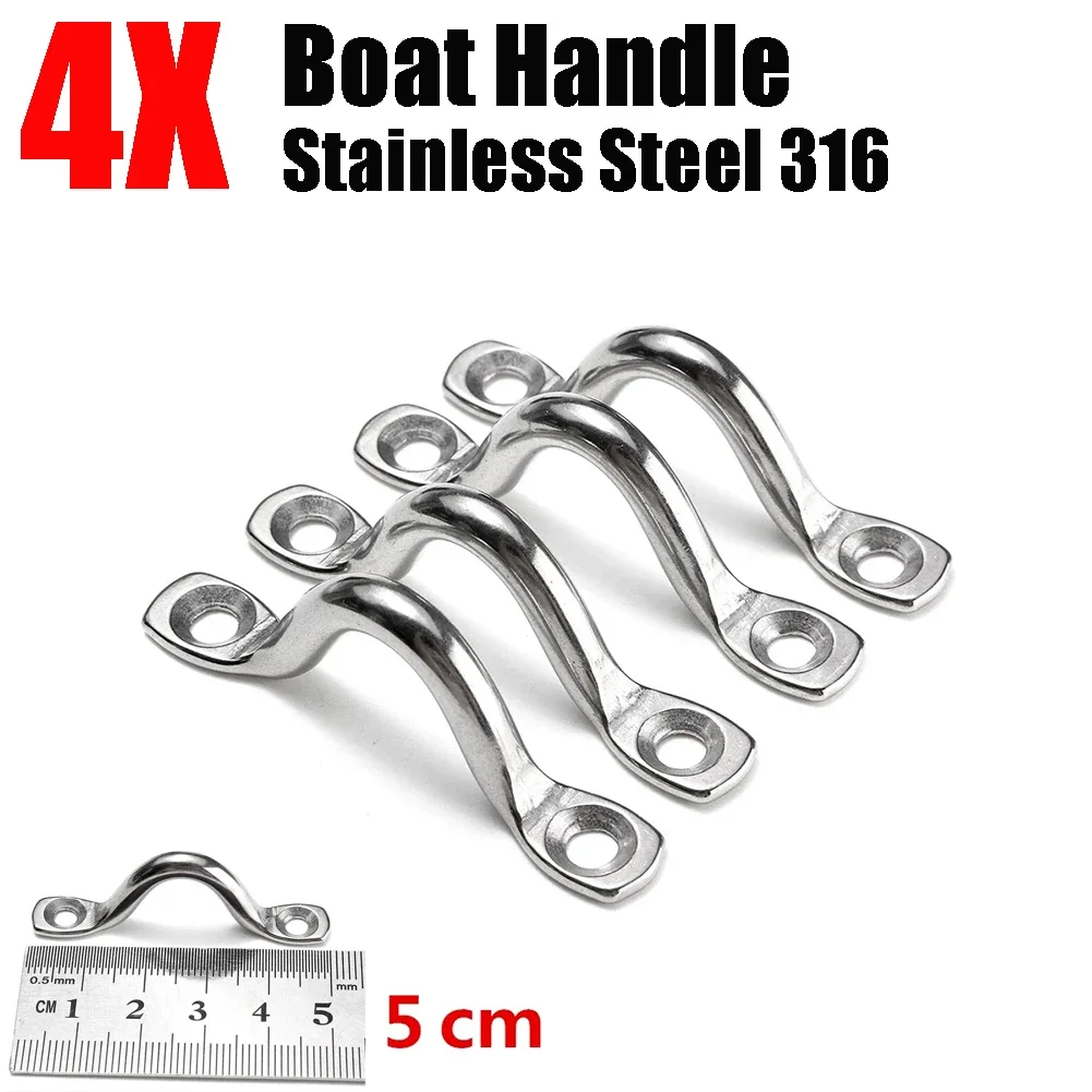 4pcs 5mm Stainless Steel Handles Wire Eye Strap Boat Marine Tie Down Fender Hook Canopy Silver RV Engines Accessories