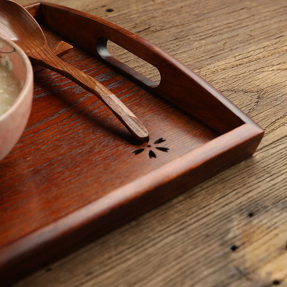 

1pc Wooden Plate Coffee Tableware Tray Decor Tray Hollow Pattern Tableware Hotel Plate Supplies Smooth