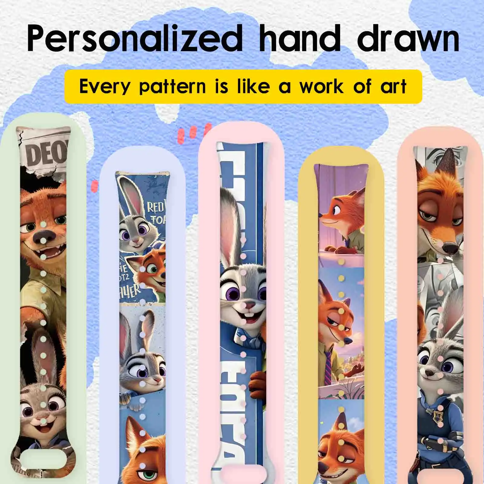 Tali Jam Tangan Resmi Berlisensi Disney Zootopia 2 untuk Xiaomi Mi Band 10/9/8, Tali Silikon Tipis Lembut Motif Kartun, Hadiah untuk Anak-Anak