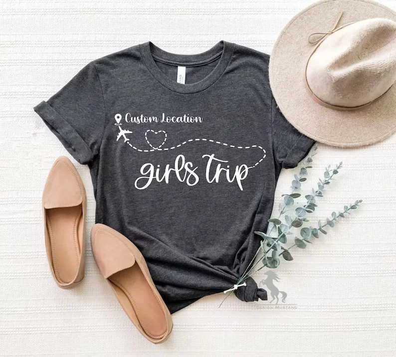 Custom Location Girls Trip Shirt, Personalized Girls Trip Custom Destination Girls Short Sleeve Top Tees 100% cctton Streetwear