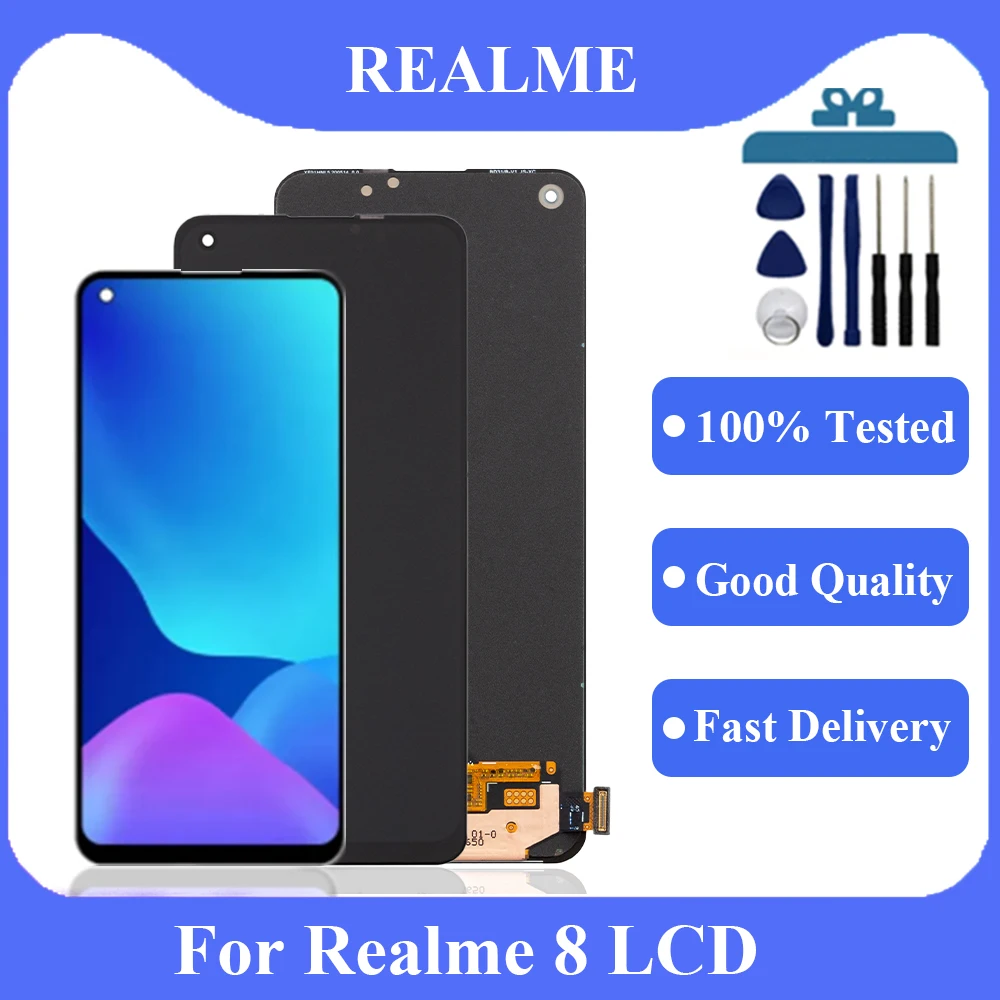 AMOLED Original For Realme 8 LCD Display Touch Digiziter Assembly For Realme 8 RMX3085 Screen Replacemen