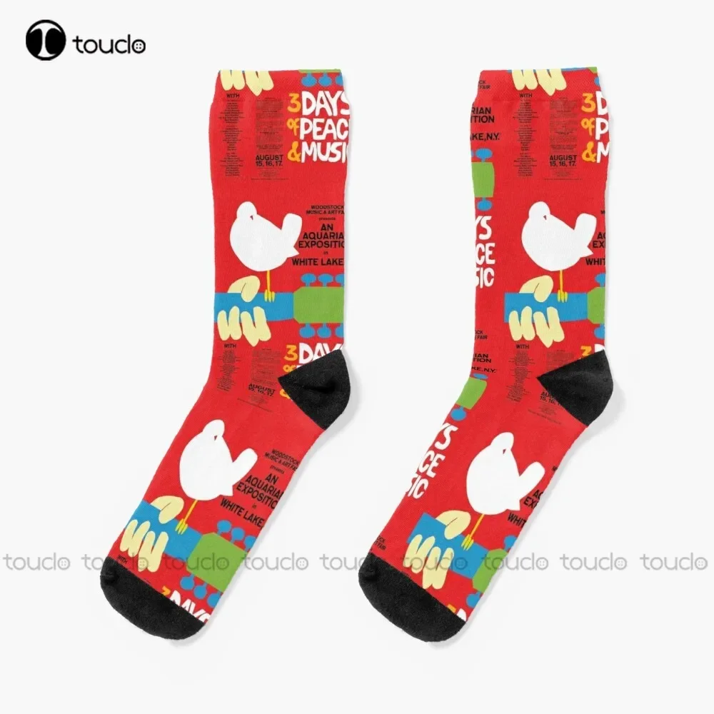 

Носки с плакатами для музыкального фестиваля Вудстока 1969, мужские рабочие носки, персонализированные носки унисекс для взрослых, подростков, молодежи, 360° ° Цифровая печать