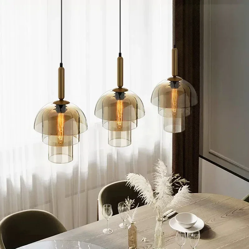 

Modern Glass Pendant Lights Kitchen Island For Living Room Restaurant Bedroom Bedside Minimalist Amber Glass Chandelier