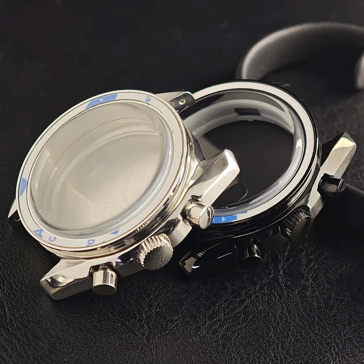 39.7MM Men's Quartz Watches Stainless Steel Moon Case FIT VK63 VK64 Movement Case Watch Accessories Parts Fits 20mm Strap