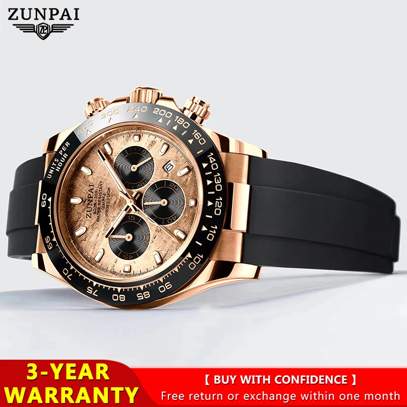 ZUNPAI Original Watch for Men Waterproof Sports Rubber Diving Wristwatches Golden 2024New Fashion Luxury TOP Brand