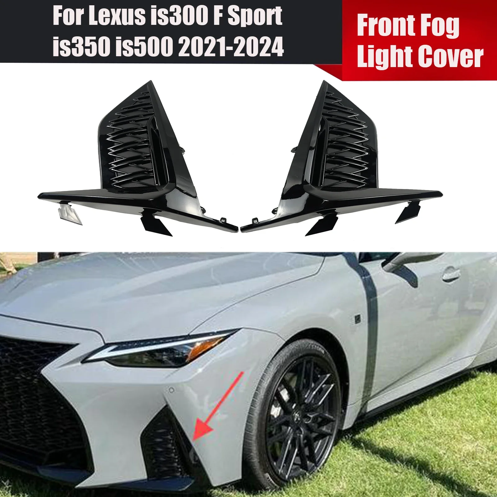 

Для Lexus is300 F Sport is350 is500 2021-2024 Автомобильная передняя противотуманная фара, глянцевая черная автомобильная фара, комплект кузова, отделка лампы