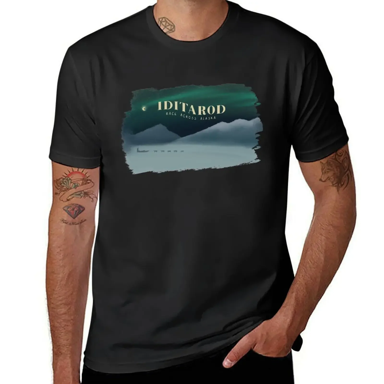 iditarod race across alaska painting T-Shirt shirts graphic tee man clothes cute tops mens fashion