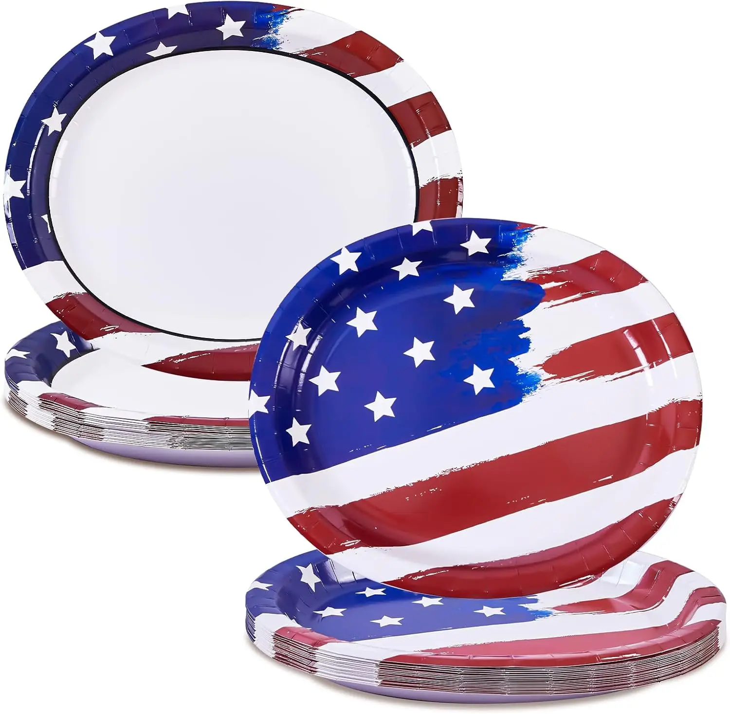 

Patriotic Oval Paper Plates 12x10in, 50 Pack American Flag Design Disposable Dinnerware for July 4th BBQ Birthday Party