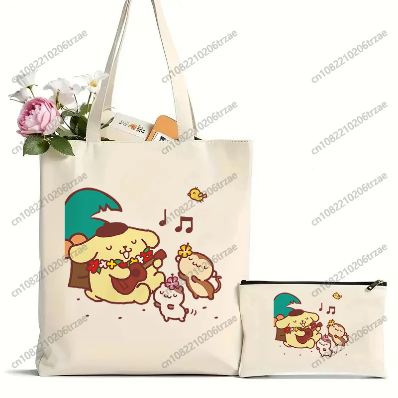 

Makeup Bag Shopping Bags Set Canvas Tote Bag Pom Pom Purin Printed Cartoon Handbag Shoulder Bags Custom Handbags Women