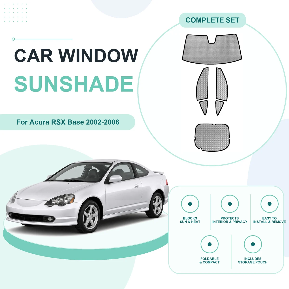 For Acura RSX Base 2002-2006 Custom Full Set Window Sunshades Aluminum Foil Suction Cup Anti UV Privacy