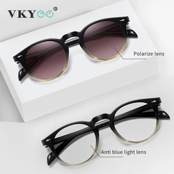 VICKY Vintage Polarised Prescription Sunglasses Men Women CR39 Round Anti Blue Light Customisation Myopia Photochromic Glasses
