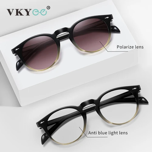 VICKY, gafas de sol graduadas polarizadas Vintage para hombres y mujeres CR39, gafas fotocromáticas redondas antiluz azul personalizadas para miopía