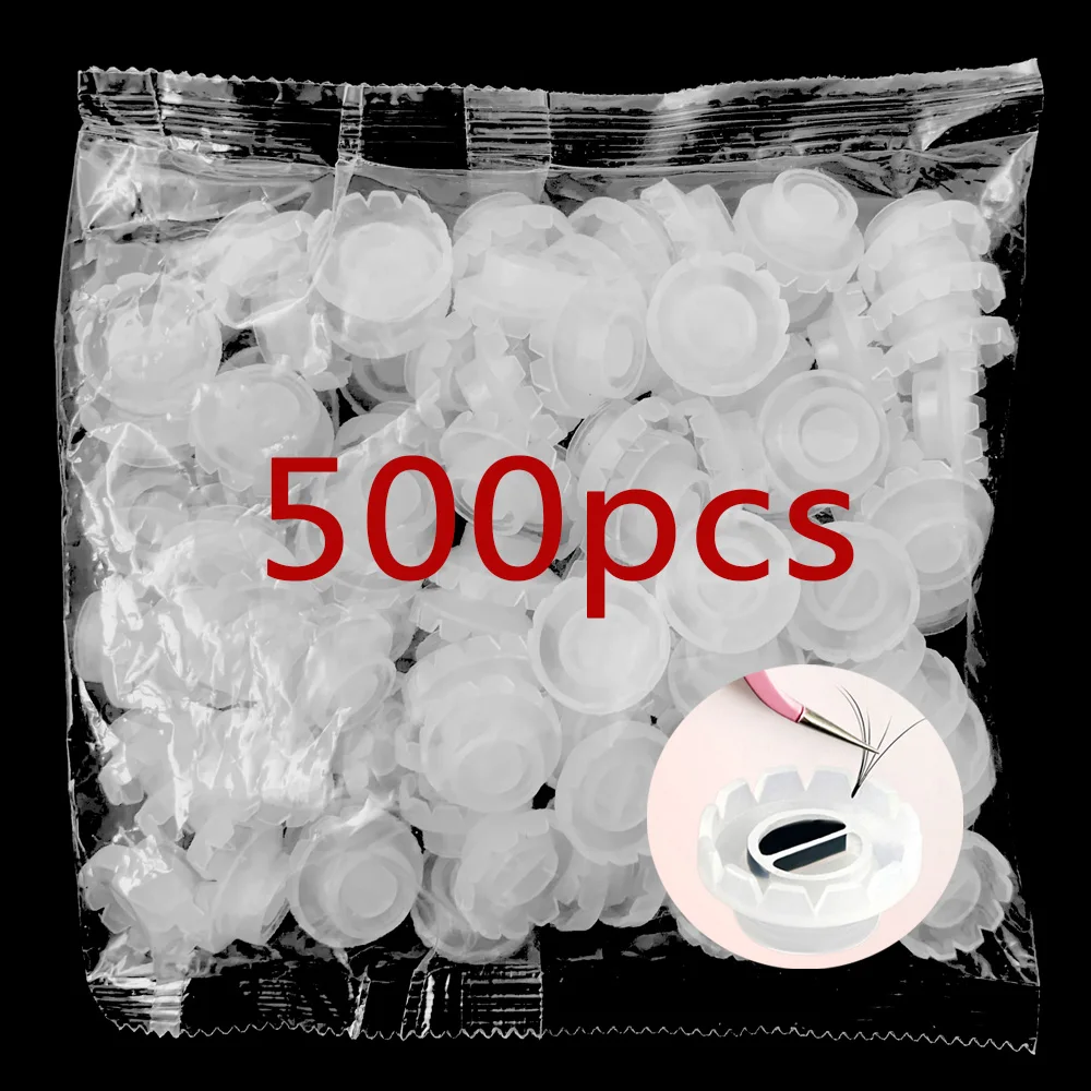 500Pcs Disposable Eyelash Glue Fan Cup Rings Flower Holder Container WholesaleTattoo Pigment Eyelash Extension Supplies