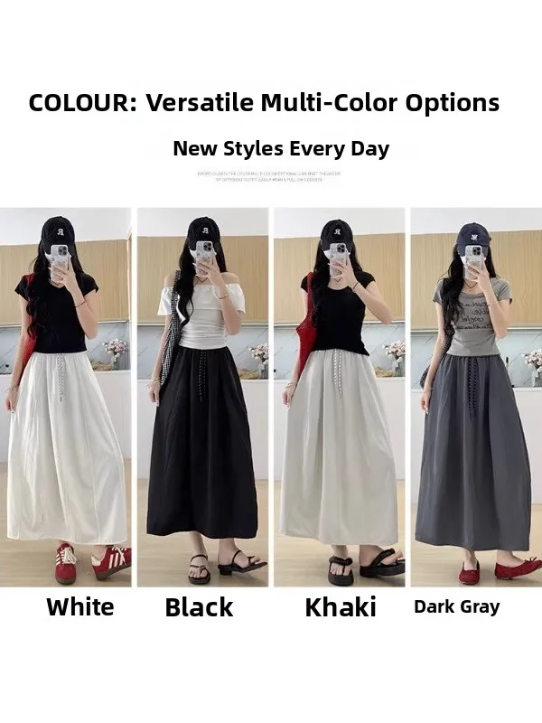 plus Size Khaki Pumpkin Skirt Women's Summer Thin High Waist Casual Loose Drapey A-Line  Skirt Breathable Skin-Friendly