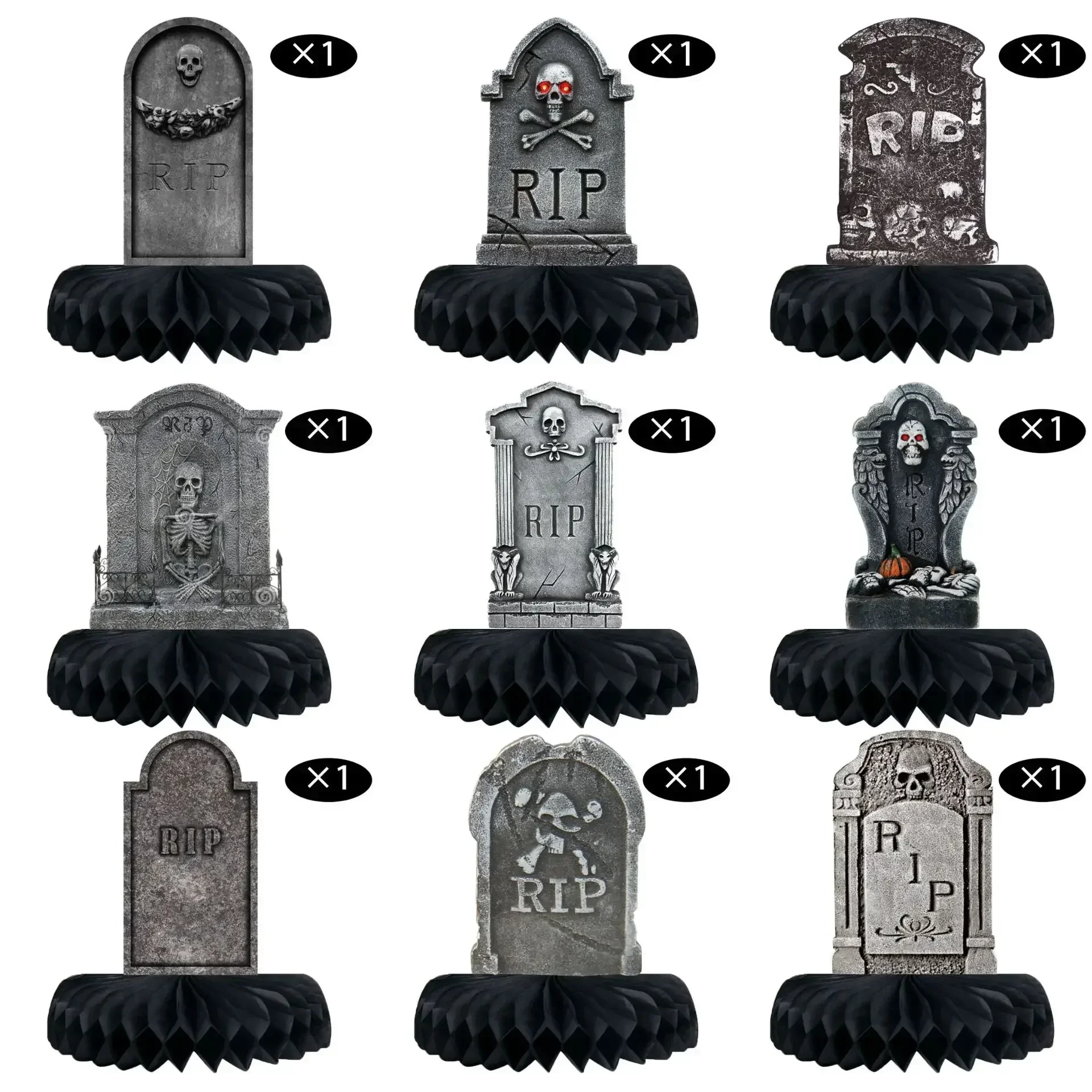 Tombstone Honeycomb Centerpieces, Rip Twenties Party Decorations, Black Halloween Tabletop Decor, Rip To My 20s Supplies, 9pcs