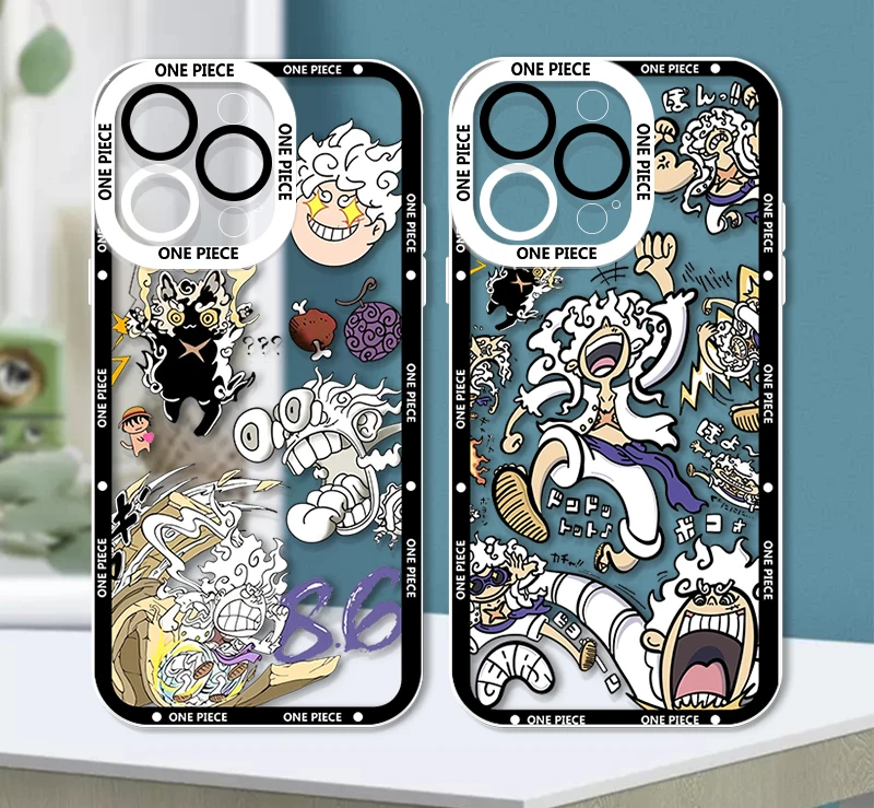 Cartoon nika luffys gear 5 For iPhone 15 14 13 12 11 Mini XS XR X Pro MAX 8 7 6 Plus SE Angel Eyes Transparent Apple Case