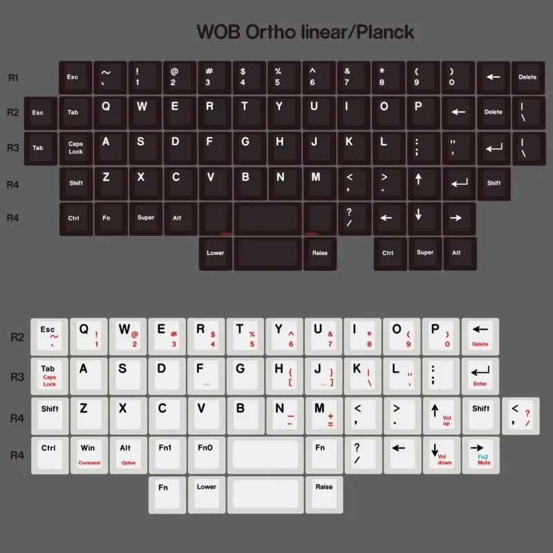 1 Set Planck BOW WOB Ortho Linear Keycap Dye Subbed PBT Keycaps Cherry Profile Space is 0 GMK WOB Red Cyrillic Russian Key Caps
