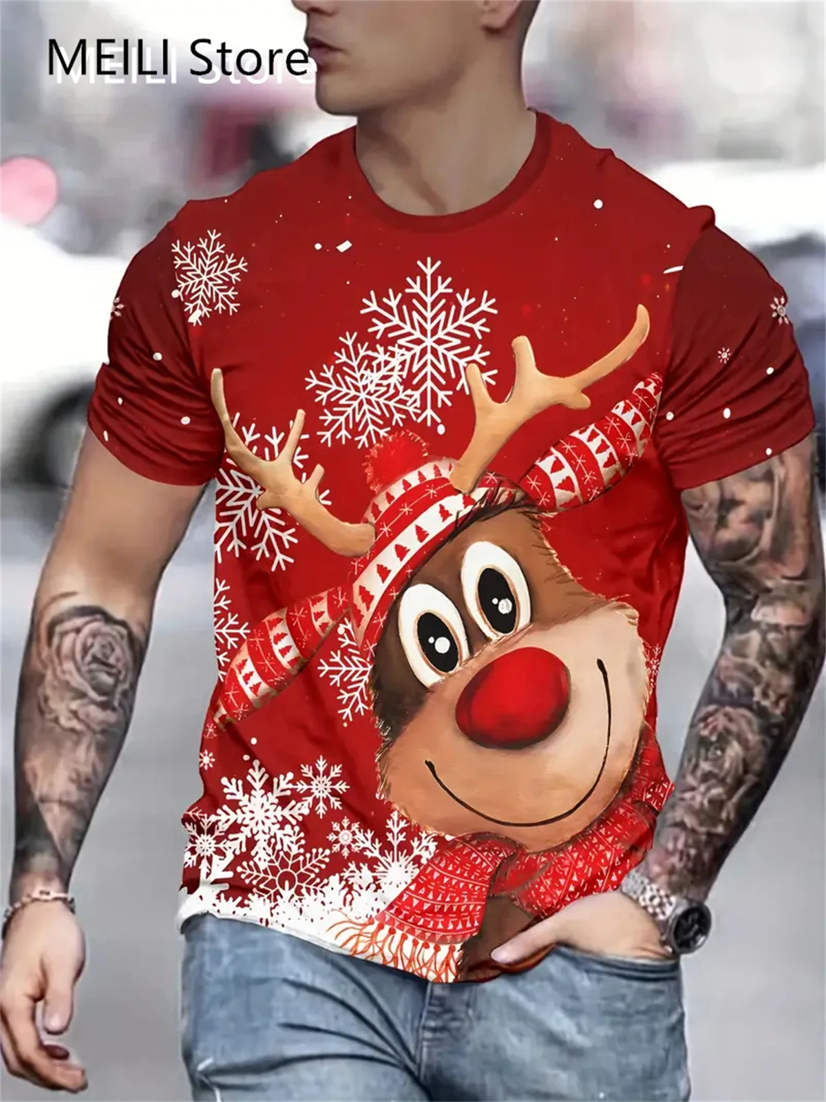 Camiseta para hombre, jersey con estampado gráfico de Papá Noel, pantalón corto informal de verano, camisetas divertidas, ropa de gran tamaño de Navidad para hombre