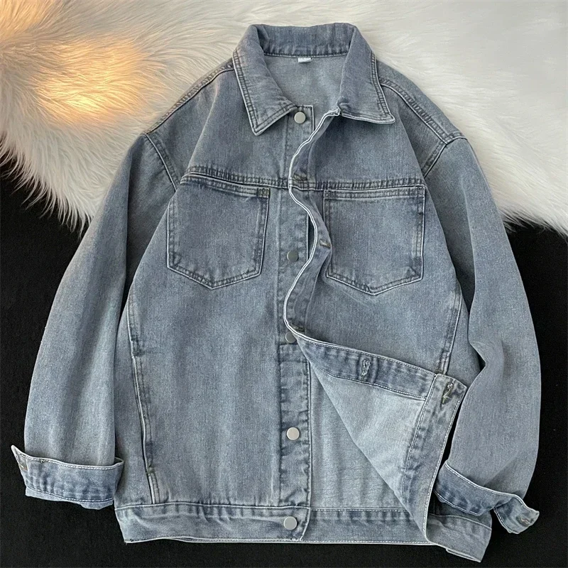 2024  Vintage Denim Jacket Men's Spring and Autumn Workwear Jacket Korean Trendy Loose Top