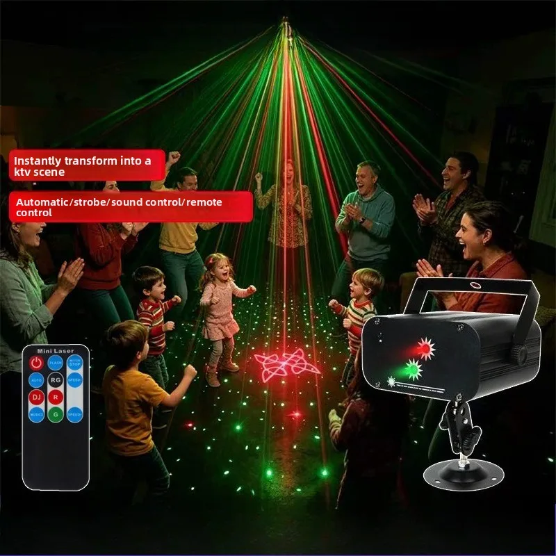 Portable Double Aperture RGB Stage Projection Light Auto Rotate Sound Sensor Flash Lamp KTV Club Birthday Party Light