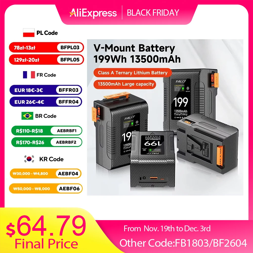 

NEW V Mount V-Lock BP-199 BP-99 Battery BP Battery With PD65W Cable for Sony Camcorder Broadcast Video Light Blackmagic URSA