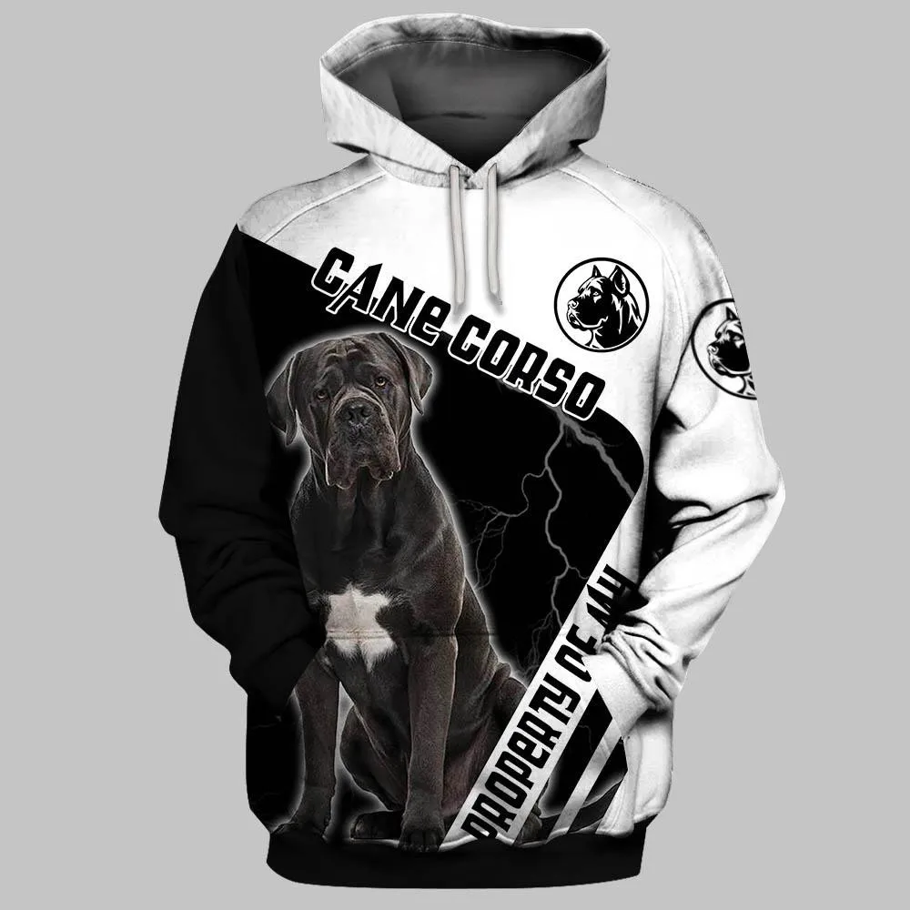 

HX Cane Corso Hoodies 3D Graphic Property of My Black Lightning Stitching Sweatshirt Harajuku Pocket Men Hoodie