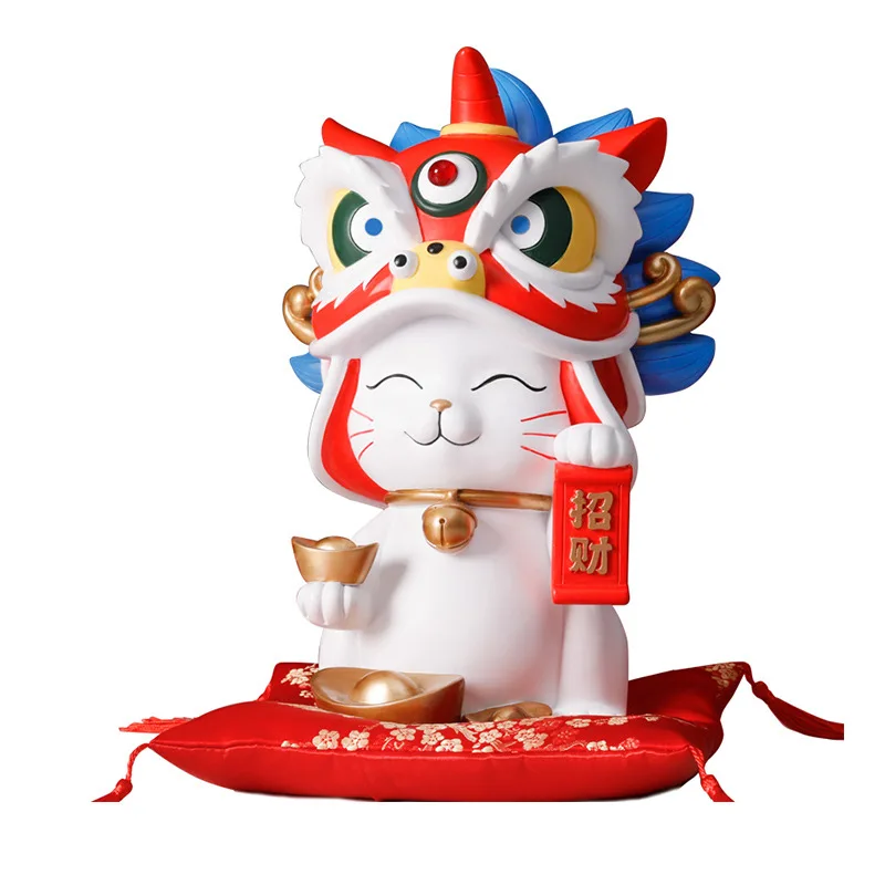 

Imperial Palace Lion Dance Fortune Cat Resin Piggy Bank Ornament Housewarming Opening Gifts Office Decorations Home Accessories