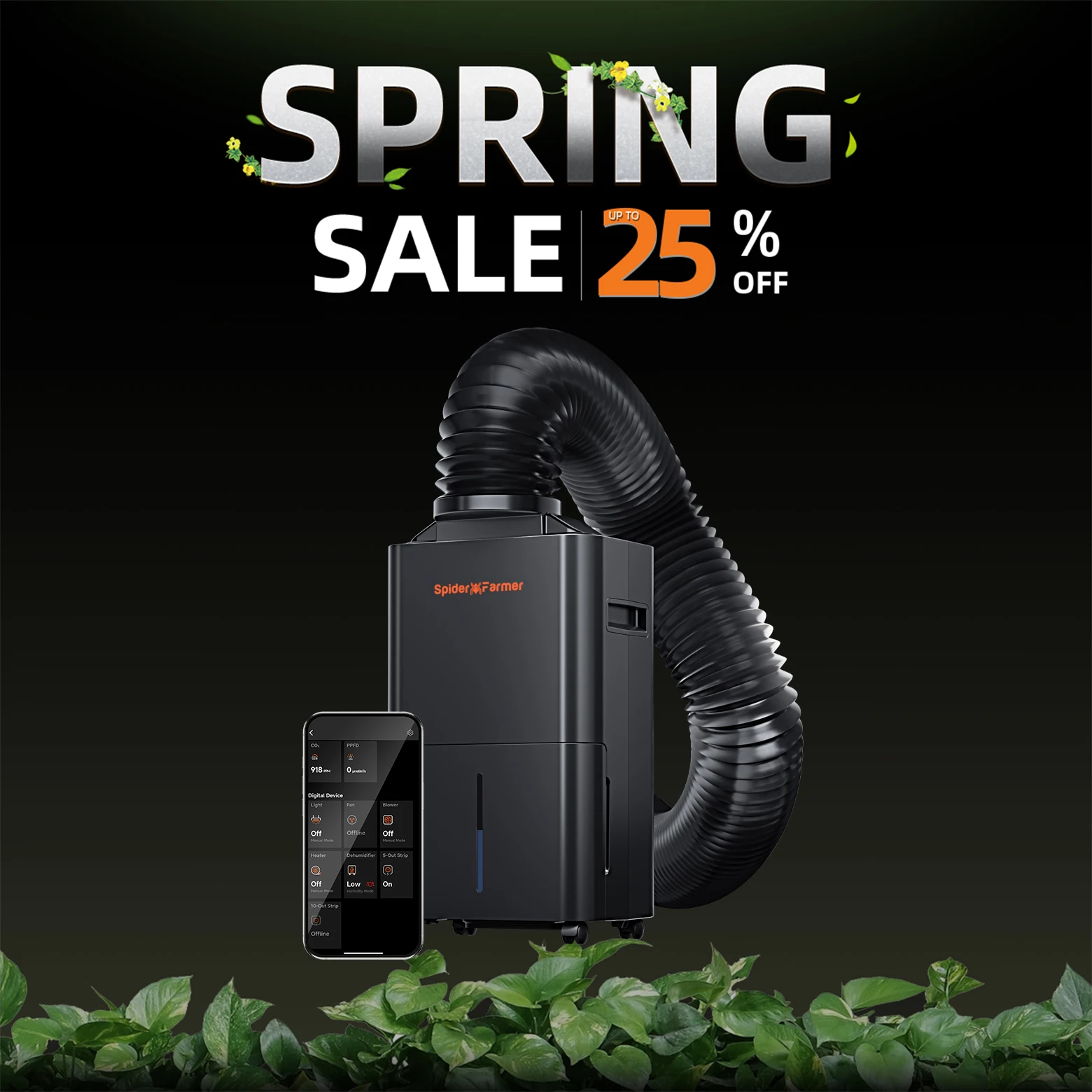 

2025 New Spider Farmer 32 Pint Dehumidifier – Smart Control with RJ12 Cable