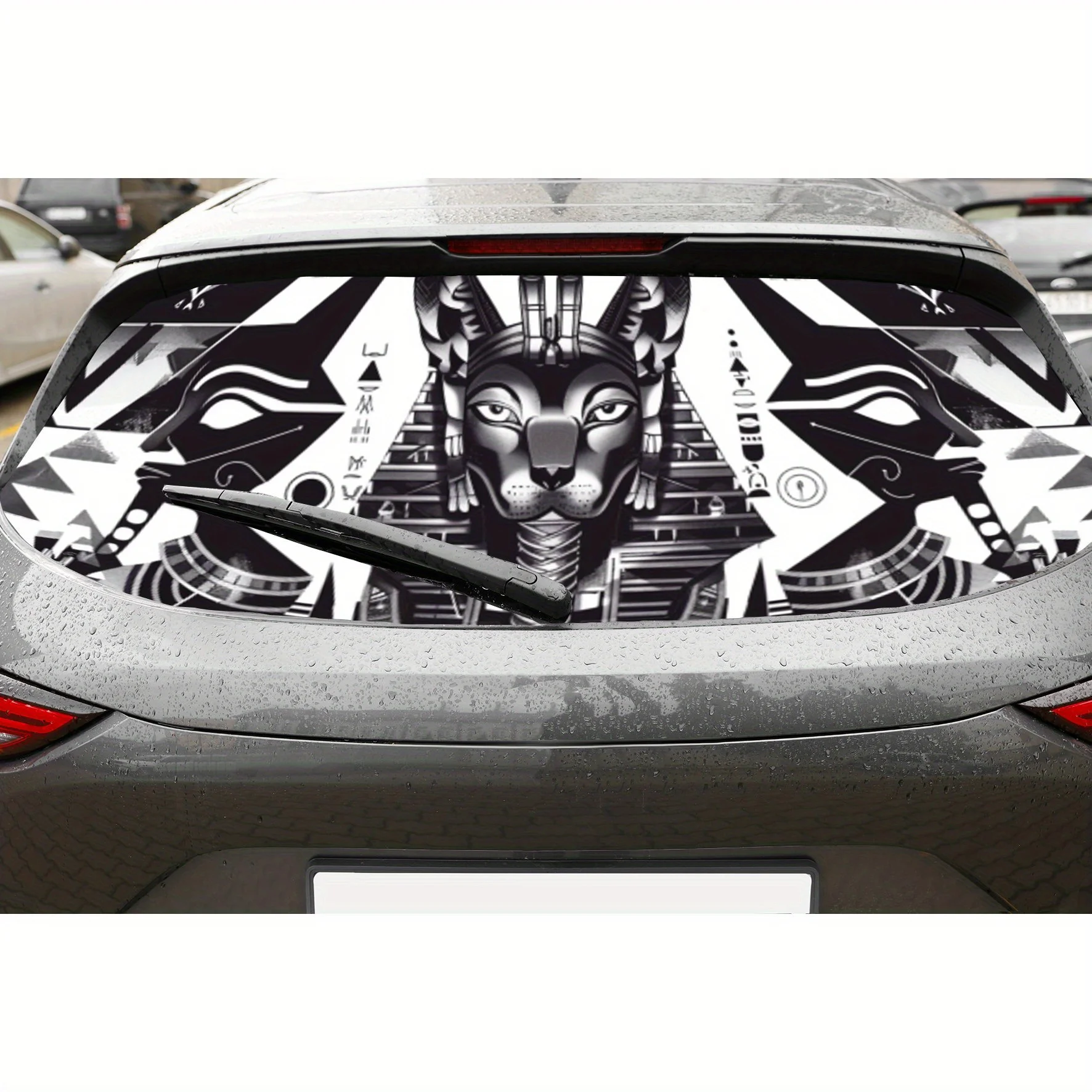 

Египетский божественный кот, перфорированные виниловые обертывания для автомобиля из ПВХ, прочная наклейка на заднее лобовое стекло автомобиля, водонепроницаемая наклейка на заднее окно автомобиля, Priva