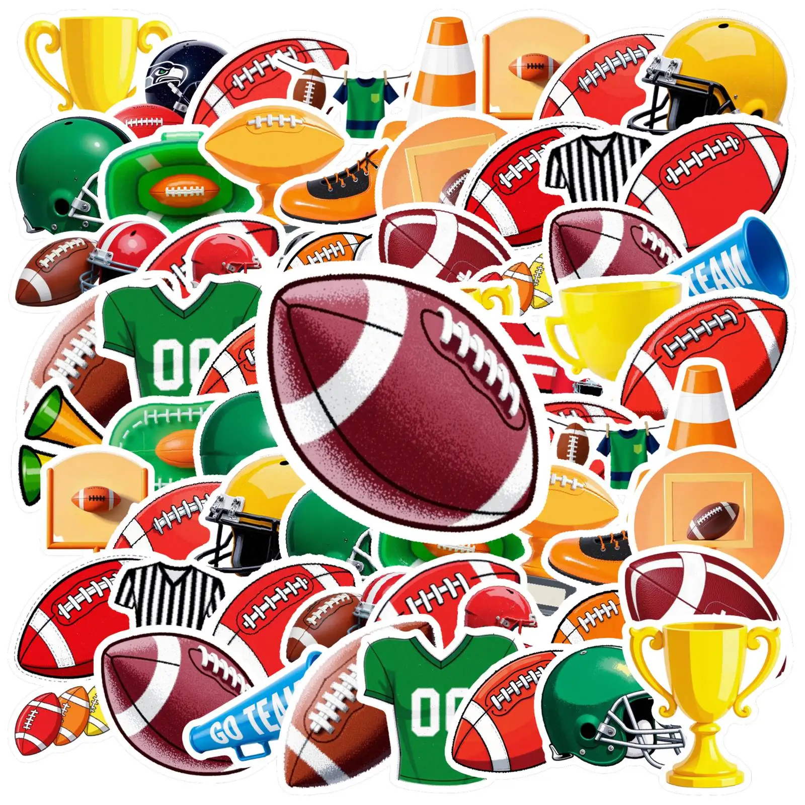 

35pcs-50pcs American Football Stickers Waterproof Vinyl Sports Sticker Pack Rugby Ball Helmet Decal for Laptop Bottle Skater