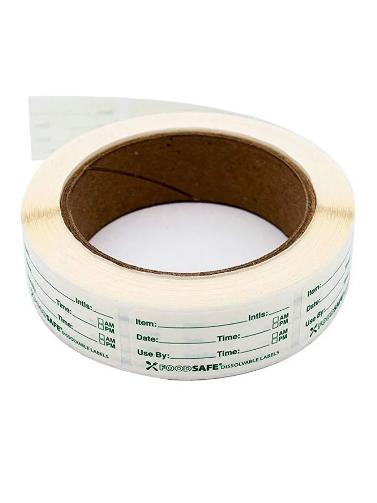Dissolvable Food Labels by Food Safe 1x3'' Kitchen Storage freezer stickers Perfect for Reusable Containers -250 Labels Per Roll