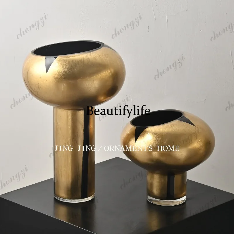 New Chinese hand-painted gold foil glass vase restaurant decorative design sense flower utensils