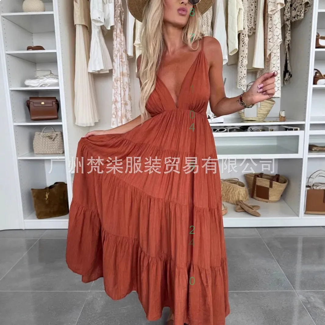 

Sexy V Neck Backless Dress Summer Beach Vacation Dresses for Women Long Maxi Dress Jumpsuit Playsuit