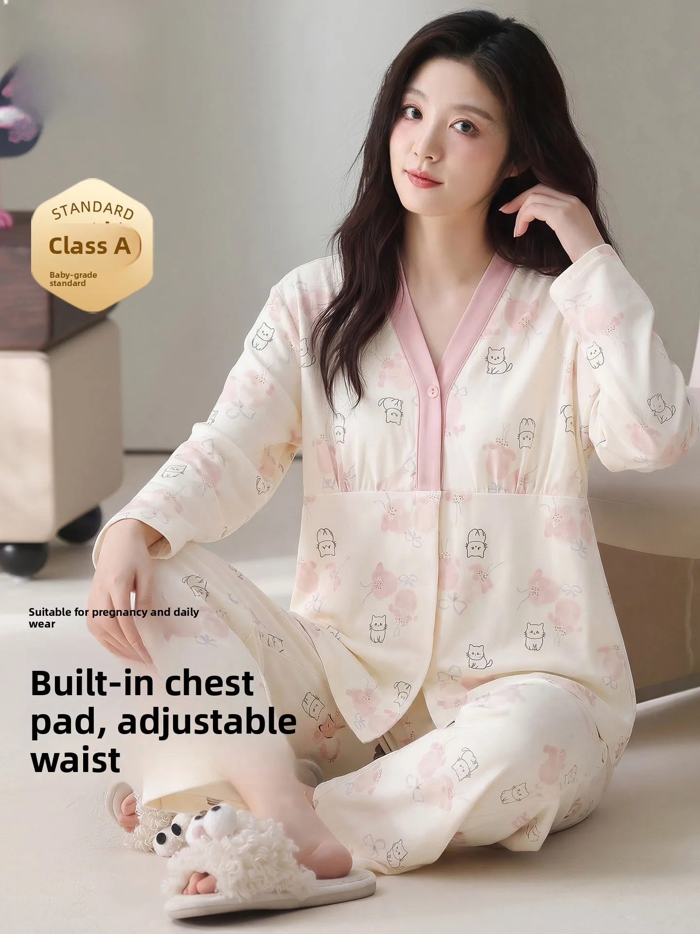 100-pure-cotton-maternity-sleepwear-long-sleeve-home-clothes-set-for-nursing-mothers-spring-autumn-season-comfortable-v-neck
