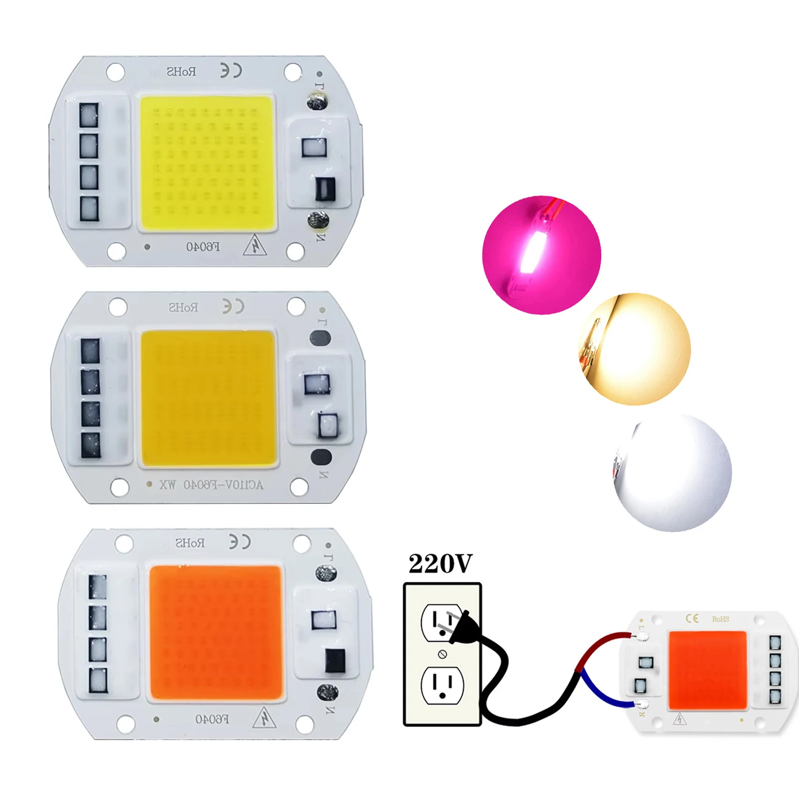 LED Grow COB Chip Phyto Lamp Efficient AC110V/AC220V Power No/Driver/Needed High Light For/Growth Plants 60mmx40mm