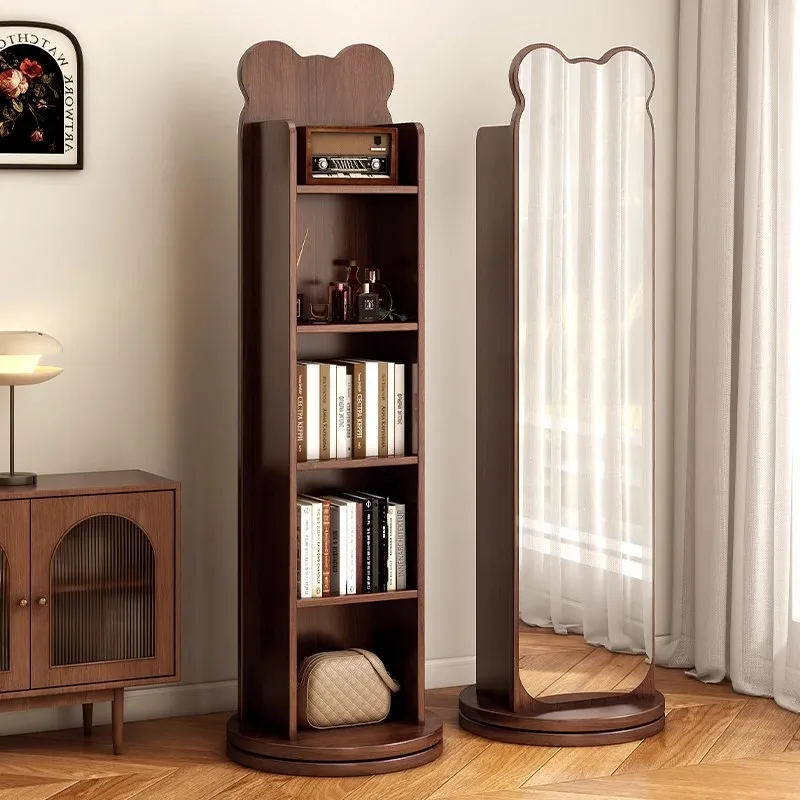 

Rotating dressing household full body floor mirror magazine bookshelf integrated living room storage fitting