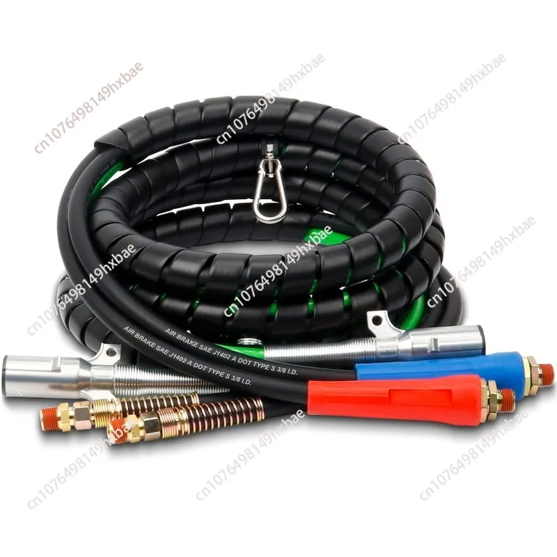 3-in-1 Rubber Powered Semi-truck Trailer Air Line Hose Assembly Wrapped in 7-way Cable