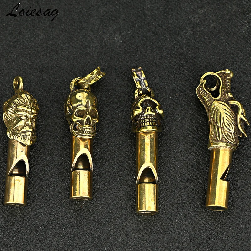 Criativo retro cabeça do dragão crânio puro cobre apito de bronze ao ar livre árbitro apito chaveiro pingente selvagem sobrevivência apito