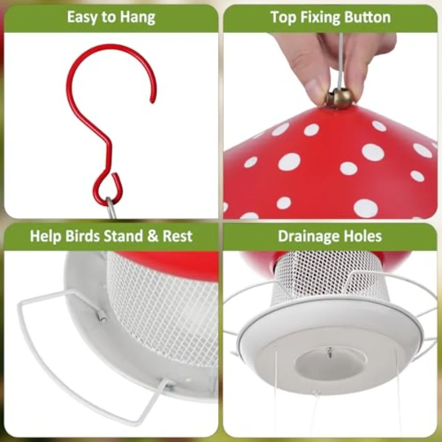 【Spot goods】Bird Feeder Heavy Duty Metal Bird Feeders for Outdoor Hanging Cute Mushroom Shape 3.5 LB Large Capacity Wild Birdfe view 4