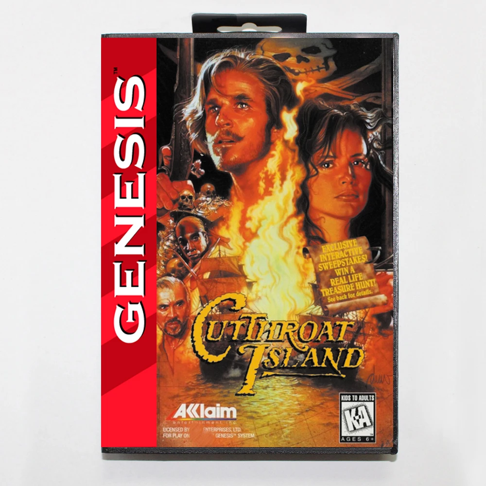 Cut Throat Island MD Game Card with Custom US Box for 16 Bit Sega Megadrive Genesis Console