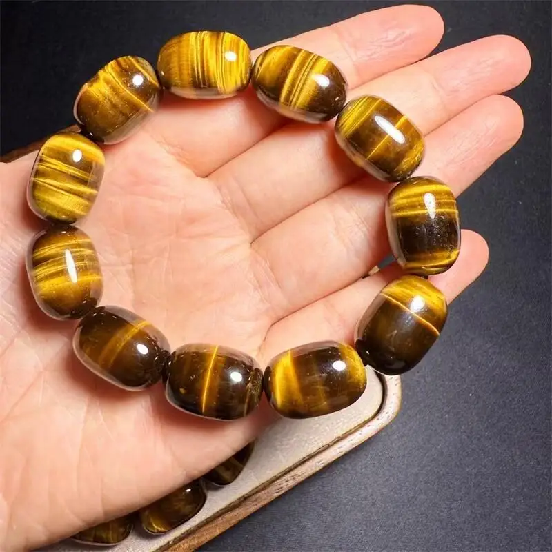 

12X14MM Natural Yellow Tiger Eye Stone Bracelet Gemstone Round Bead Crystal Healing Fengshui Gemstone Jewelry Gift 1PCS