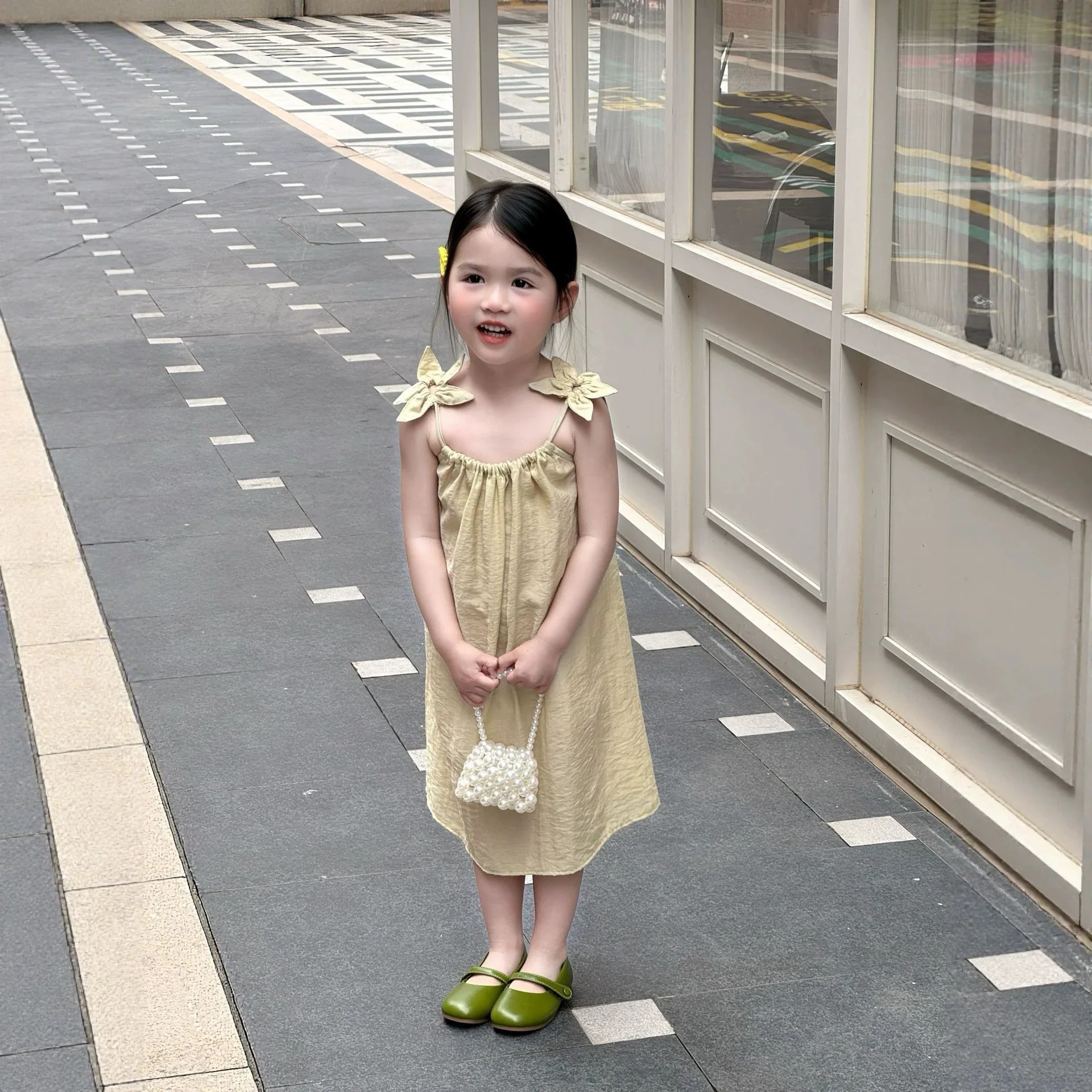 2026 New Toddler Girl Korean Vacation 3D Flower Petal Strappy Dress Summer Kids Beach Holiday Outfit