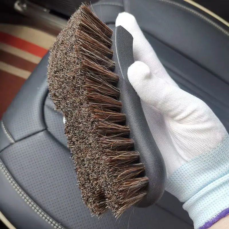 Escova de limpeza de couro de crina de cavalo genuína escova de detalhamento de crina ferramentas de detalhamento interior do carro para limpeza e lavagem de carro