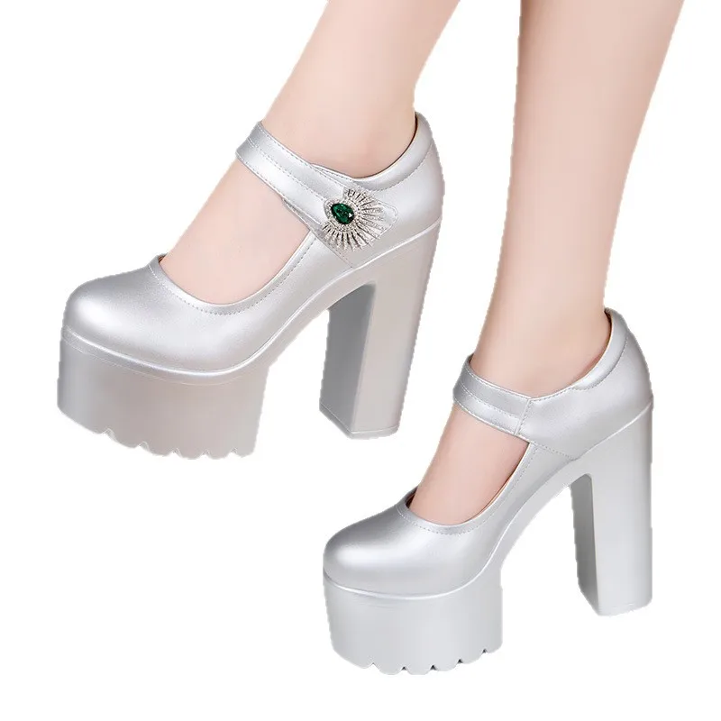 Zapatos de tacón elegantes con plataforma de fondo grueso, tacones altos de 14cm para mujer, talla pequeña 32-43, otoño 2024, zapatos de modelo Formal de oficina con tacón de bloque