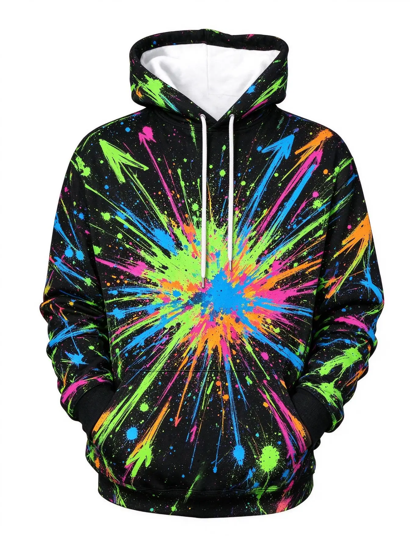 Men's Hoodie thin Autumn Winter Burst Rainbow Paint Splash Pattern Hooded Pullover Loose Fit Fashion Casual Tops Clothes